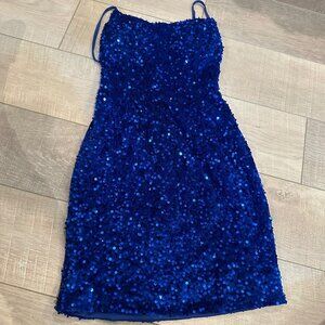BLUE SEQUIN JUNIOR TEEN GIRL PARTY HOMECOMING DRESS SIZE 4